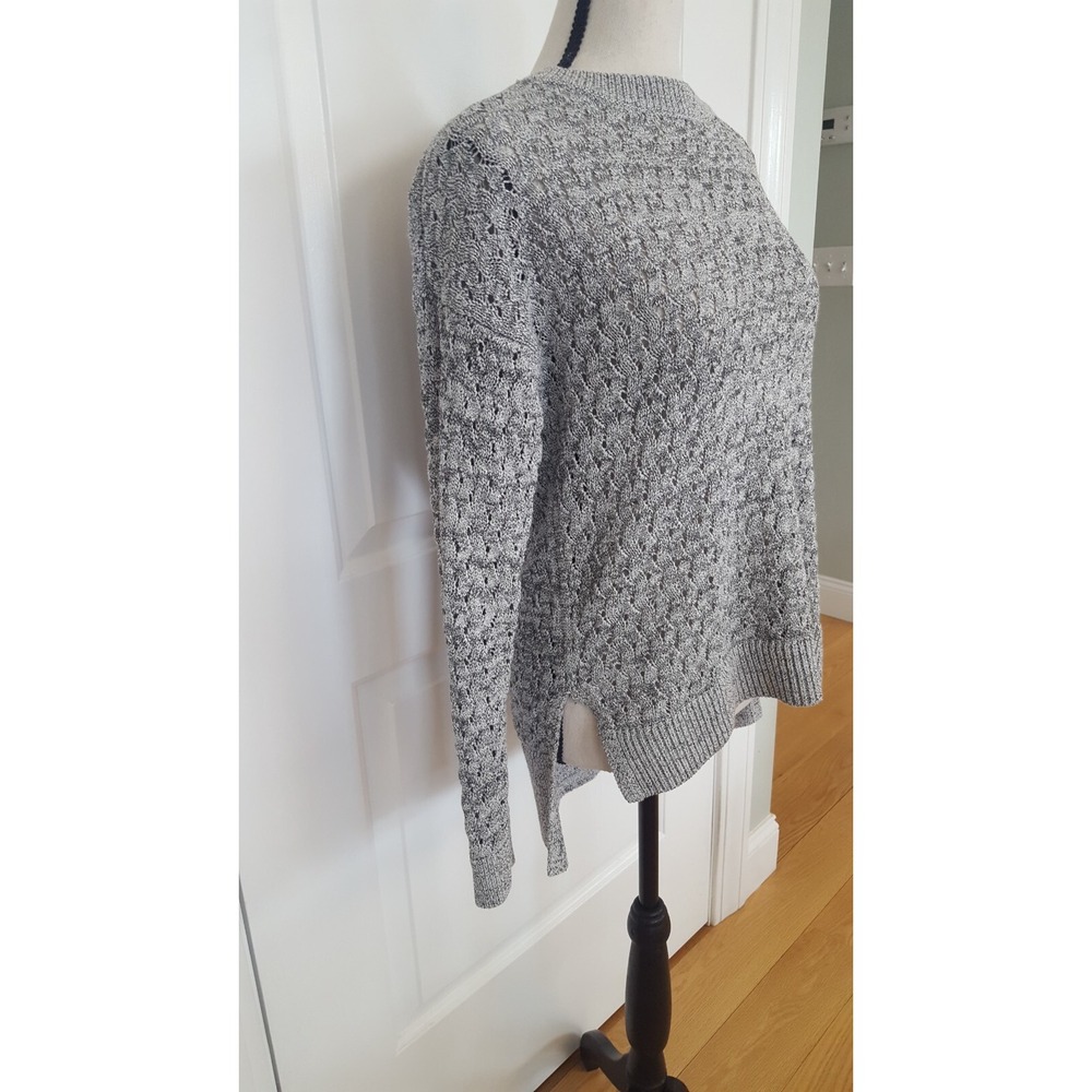 Loft Grey Marled Pointelle‎ Knit High Low Crew Neck Sweater Medium - Picture 5 of 9